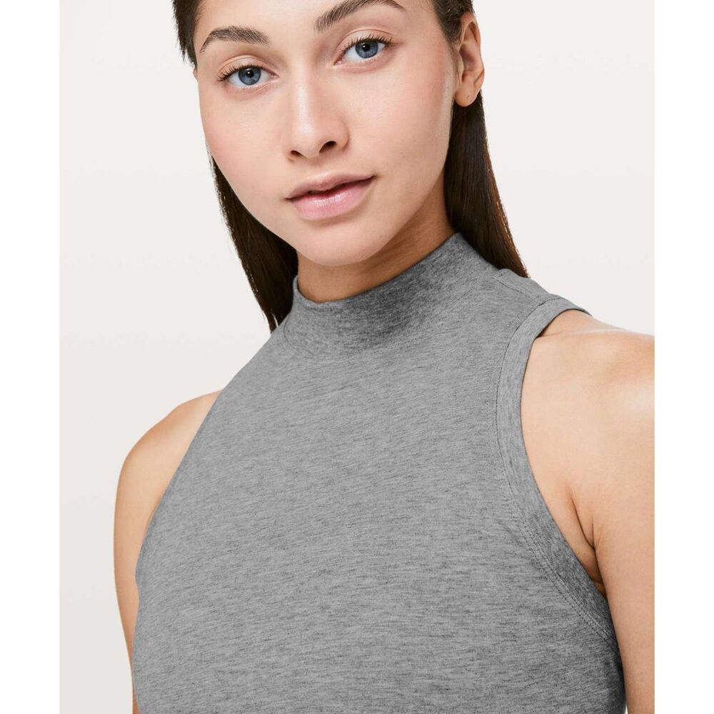 Lululemon Kitsilano Mock Tank Heathered Medium Grey 4-6 Athletic Workout - Picture 9 of 9